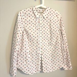 White Floral Button-Down Shirt Blouse